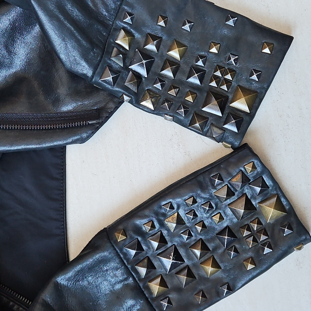 BCBGMaxAzria Black Studded Leather Jacket [Size M] - Picture 4 of 13